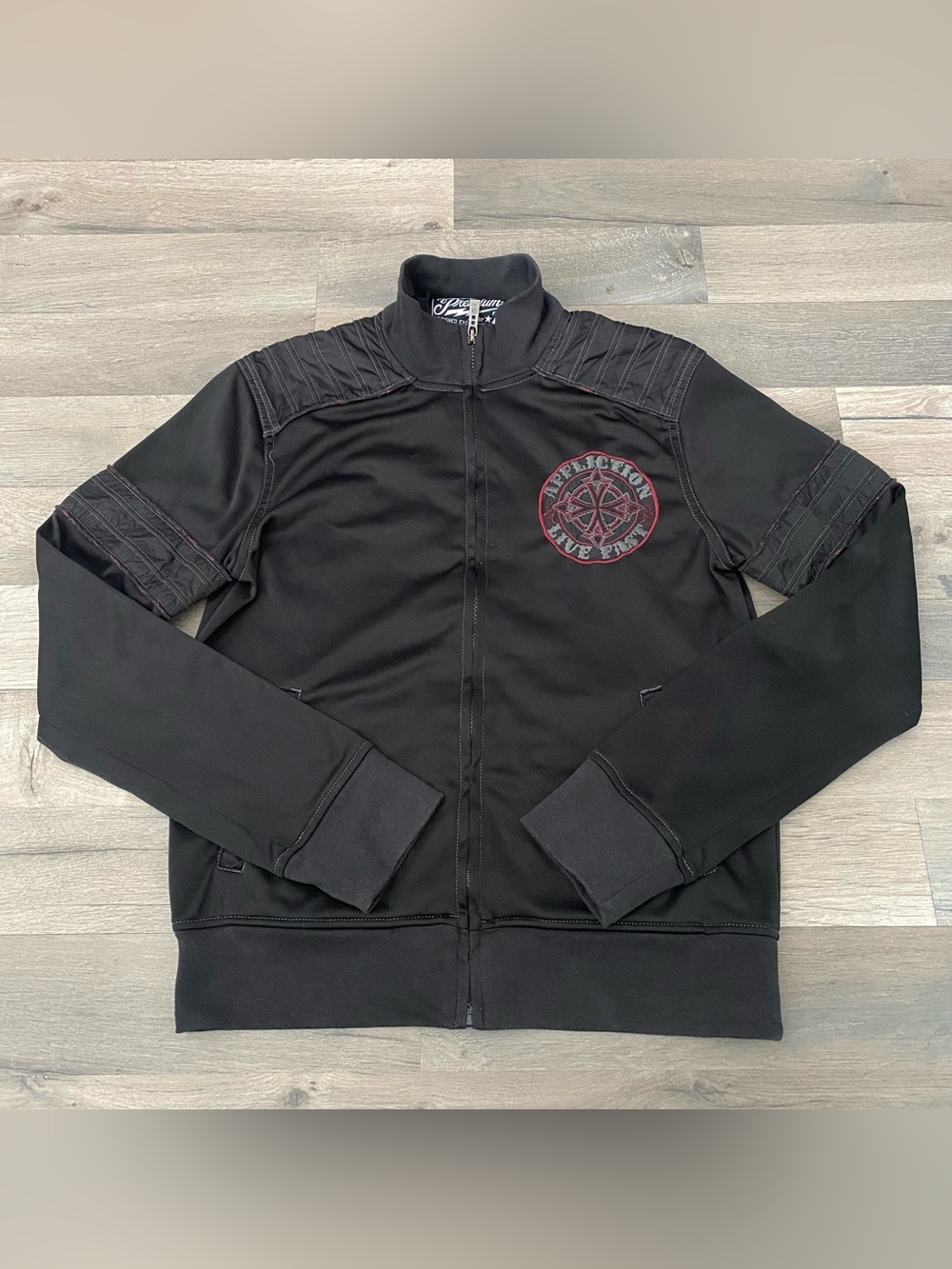 Affliction Buckle Moto LIVE FAST Jacket Black Men’s Small Y2K Style Grunge